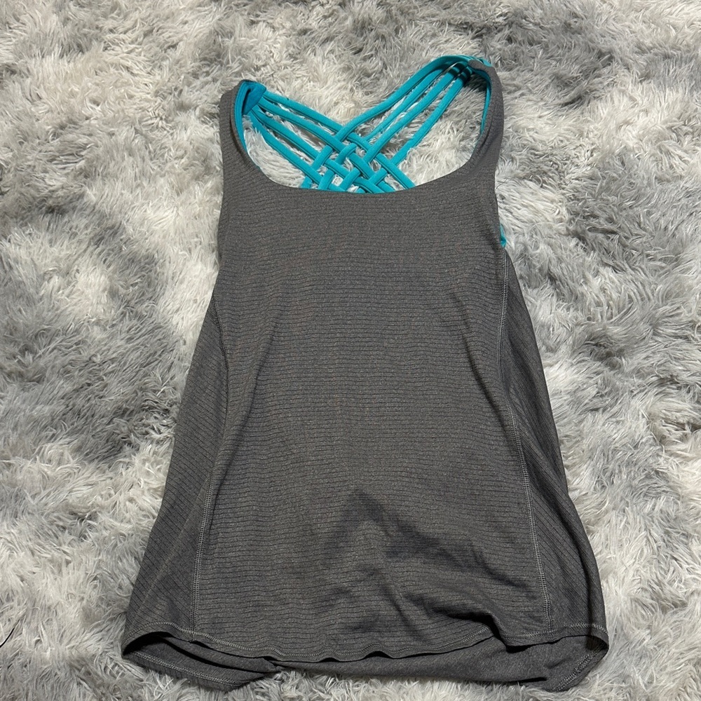 lululemon athletica Gray Tank Top with Teal Strappy Back
